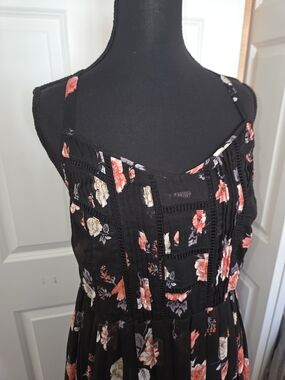 torrid Black Maxi Dress with Coral and Cream Floral Print